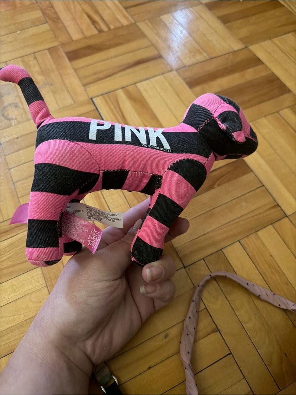 PINK Victoria's Secret Hot Pink & Black Striped Plush Dog Toy
